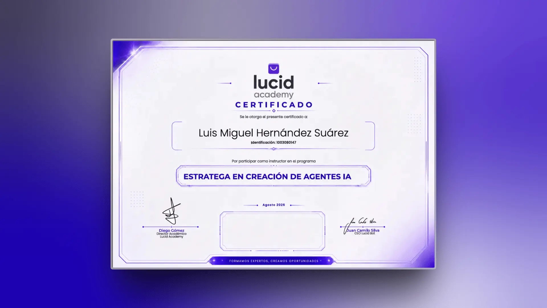 Certificado de LucidAcademy, Septiembre 2026